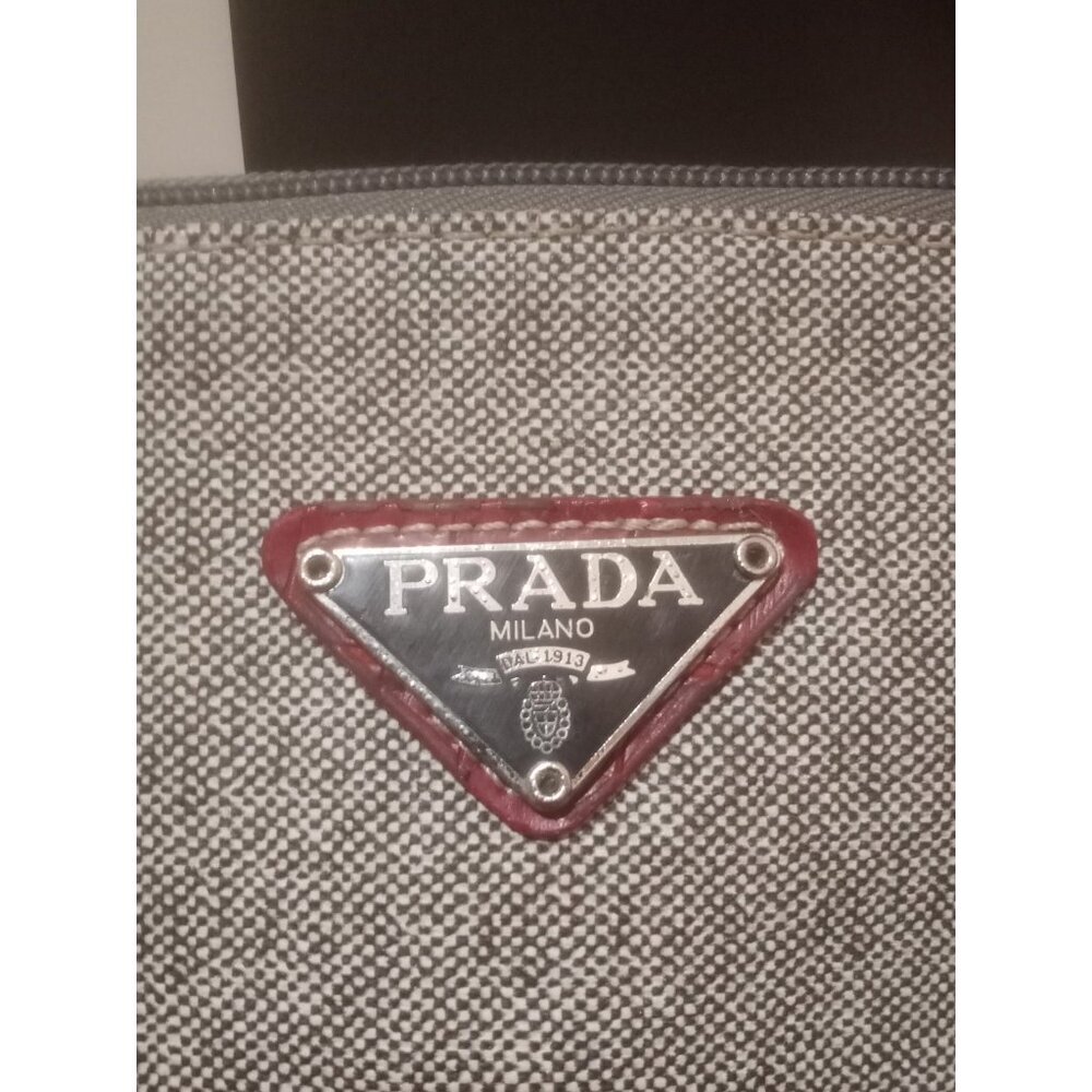 PRADA MILANO Gray Red Leather-Canvas Shoulder Bag Purse - Picture 2 of 13